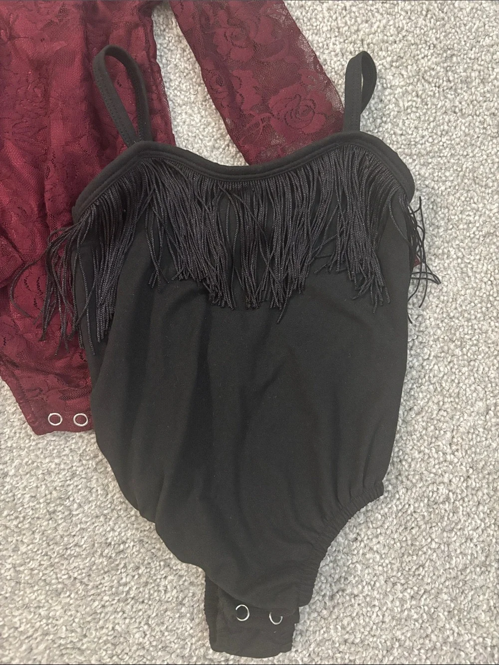 Kids Lace Long-Sleeve One-Piece Bodysuit Set – Black & Burgundy